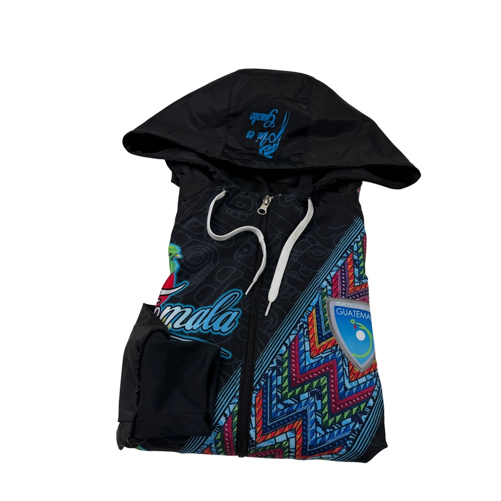 Umbro Guatemala Full Zip Hooded Jacket Mens XL Black Mayan Quetzal Windbreaker